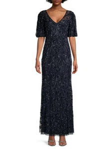 Aidan Mattox Beaded V-Neck Sheath Gown, V-neck, Short sleeves, Size 0, $550 NWT - Picture 1 of 11