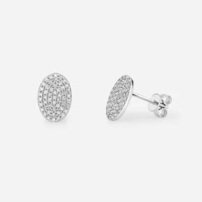 0.30 Real Diamond Micro-Pave 14k White Gold Filled FN Earring, Oval Disc Studs - Image 1 of 3