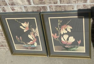 Paar (2) 1930er/40er Jahre GOES MASH Blumen Litho Drucke 17" x 14" Original Top - Bild 1 von 12