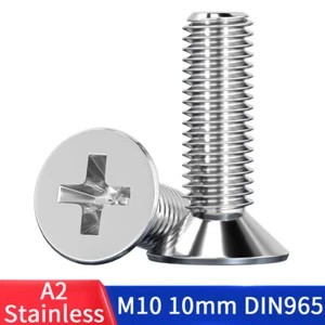 M10 Phillip Countersunk Machine Screws A2 Stainless Steel Phillip DRIVE Bolts - Picture 1 of 8