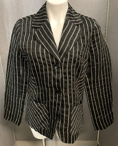 Chico’s Blazer Women’s 2 Black White Stripe 2 Button Linen Jacket