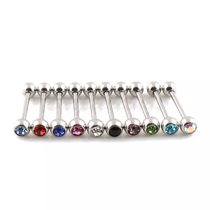 10 pcs 14 Gauge 5/8" Jeweled Straight Tongue Barbell Ring With Steel Plain ball - Picture 1 of 5