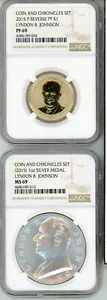 2015 - L B JOHNSON - MEDAL AND REVERSE PROOF - NGC PF 69 AND MS 69 - PAIR - Picture 1 of 5