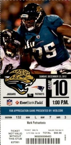 Jacksonville Jaguars New England Patriots 12/23/12 Full Ticket Tom Brady 2 TD's - Picture 1 of 2
