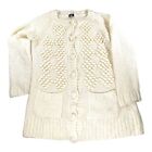 H & M Cardigan Womens Sweater Large Crew Neck Raglan Sleeve Textured White