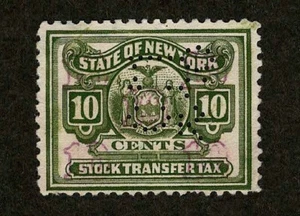 New York Revenue Stock Transfer Tax 10c Perfin (CM/&co) Carlisle Mellick Co 1922 - Picture 1 of 3