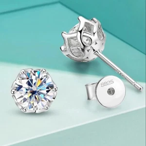 1ct Moissanite Solitaire Stud Earrings Gift 925 Sterling Silver Platinum Plated - Picture 1 of 15