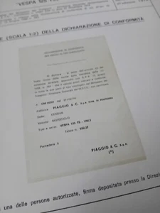 VESPA 125 TS VNL3 documento Originale FAC SIMILE DICHIARAZIONE CONFORMITÀ 1978 - Imagen 1 de 2