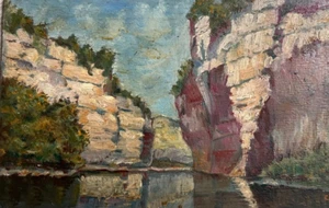 Pintura antigua paisaje original, montaña, río, montaña 1939 - Imagen 1 de 9