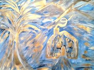 PAINTING, 'WINTER SOLSTICE', ACRYLIC, 24K GOLD PAINT, PAPER BOARD,FREE SHIPPING! - Picture 1 of 3