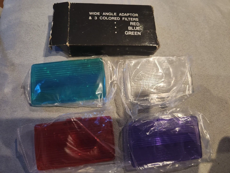 Wide Angle Adaptor & 3 Colored Camera Flash Filters Red Green Blue Clear - Image 1 of 1