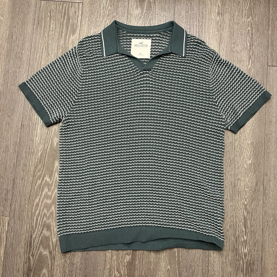 Camisa Polo Hollister Para Hombre Extra Grande Verde Blanco Crochet Tejido Preppy Adulto Foto 1 de 4