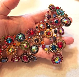 Vtg Natasha Couture Flora&Fauna Multicolor Pave Crystal Bib Choker Necklace FLAW - Picture 1 of 8