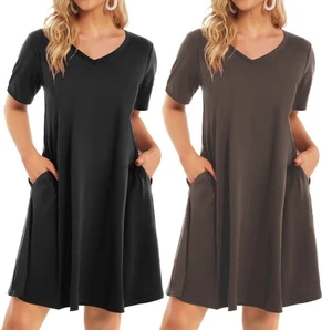 2er Pack Freizeit T-Shirt Kleid Showitty Taschen Damen Größe S schwarz braun Stretch - Bild 1 von 2