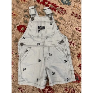 Oshkosh B'gosh Infant Gray Navy Anchor Embroidered Shortall Size 9 Months - Picture 1 of 5