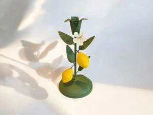 Vintage Inspired Retro Metal Toleware Taper Candle Holder W/ Lemons & Leaves 10" - Picture 1 of 2