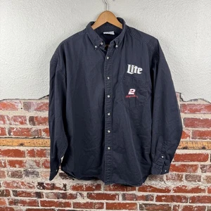 Vintage Rusty Wallace Shirt Mens XL Black NASCAR Racing Miller Lite Button Down - Picture 1 of 5