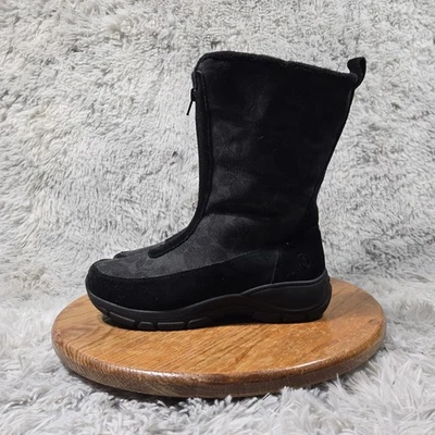 Lands End Womens Size 8D Wide Retro Black Suede & Canvas Mid-Calf Floral Boots - Image 1 of 4