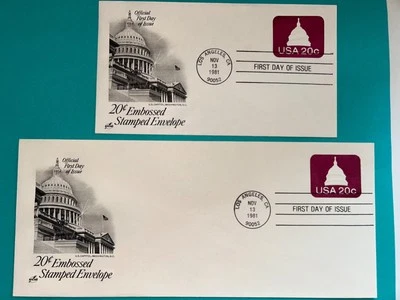 US Stamps SC# U601 Capitol Dome 20c stamped envelopes FDC's 1981 - Image 1 of 2