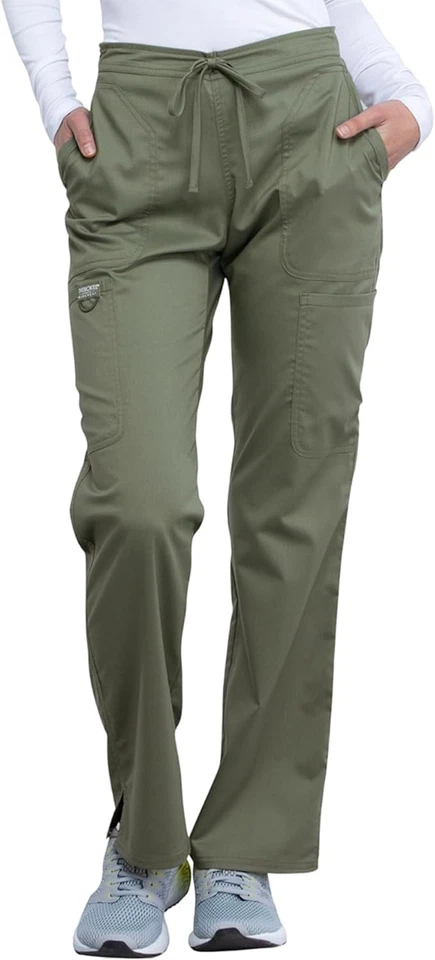 Cherokee Women Scrubs Pant Workwear Revolution Mid Rise Moderate Flare Olive  - Image 1 of 4