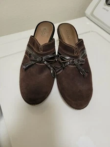 Ecco Womens Brown Leather Suede Mules Clogs Slide Slip On Shoe Size Euro 39 US 8 - Picture 1 of 9
