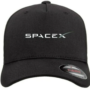 SpaceX Logo Hat Tesla Space X Emblem on Black Flexfit Baseball Cap S/M and L/XL - Picture 1 of 7