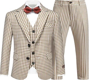 Lamgool Boys Suits 3 Piece Slim Fit Houndstooth Tuxedo Blazer Jacket Pant for Ki - Picture 1 of 12