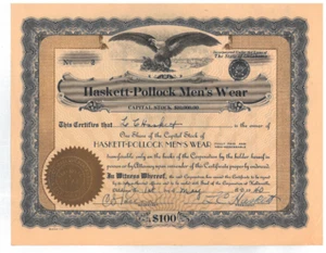Ropa de hombre Haskett-Pollock emitida al presidente, L.C. Haskett Serie #2 Stock - Imagen 1 de 1