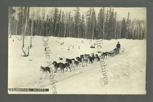 Fairbanks ALASKA RP c1910 DOG SLED TEAM Sledding Huskies Malamutes SNOW SCENE - Picture 1 of 3