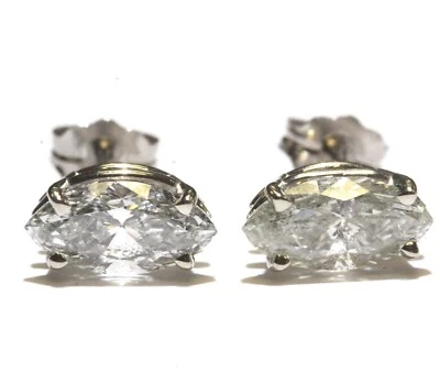 EGL GIA certified 14k white gold I2 G 1.83ct diamond marquise earrings Natural - Image 1 of 4