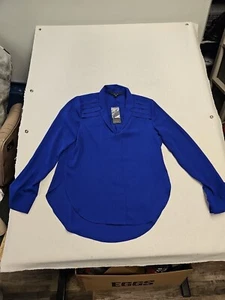 Guess Los Angeles Women’s Blue V-Neck Pleated Popover Blouse Top Size XS New - Picture 1 of 7