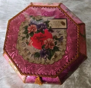 Vintage Handmade 12"×12"×4.5" Greeting Card Basket Pink & Floral Crochet So... - Picture 1 of 9