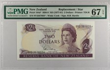 New Zealand $2 REPLACEMENT (1977-81) P-164d* SUPERB GEM UNC PMG 67 EPQ TOP POP