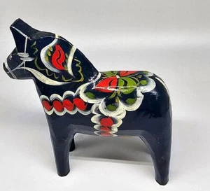 Dala Horse Navy Blue 5" Wood Grannas A Olssons Scandinavian Swedish - Picture 1 of 6