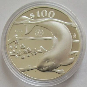 Mexico 100 Pesos 1992 20 Years UNEP Vaquita 1 Oz Silver - Picture 1 of 2