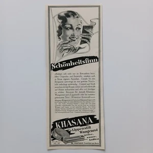 1939 Khasana Lippenstift Wangenrot, Kosmetik Werbeanzeige, Reklame, Werbung - Picture 1 of 1
