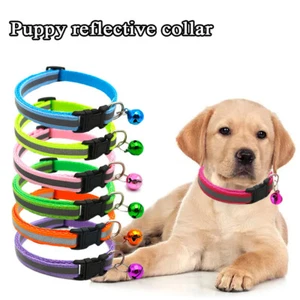 Dog Pet Adjustable Nylon Collar Reflective Cat Collar With Bell Suitable Cat Dog - Picture 1 of 25