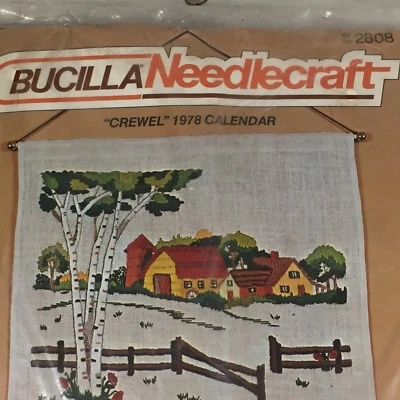 Vtg BUCILLA Crewel Needlecraft Kit COUNTRY CORNER Wall Art Panel Pillow Cover  - Image 1 of 4