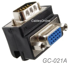 VGA HD15 Right-Angle 90-degree 15-Pin Male to Female Video Adapter, GC-021A - Picture 1 of 3