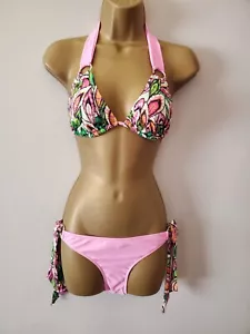Pistol Panties 'Charlotte' Feather Print Pink Bikini - Size UK 12 New - Picture 1 of 9