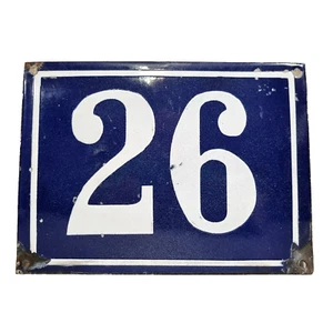 Mid century large domed vintage French blue house number enamel sign plaque 26 - Picture 1 of 3