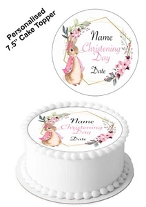 PERSONALISIERTER Tortenaufleger MÄDCHEN TAUFE essbar Glasur Dekoration 7-8" Kreis - Bild 1 von 10