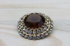 Vintage Soviet Ussr Brooch With White And Brown Stones Russian Rare Pin