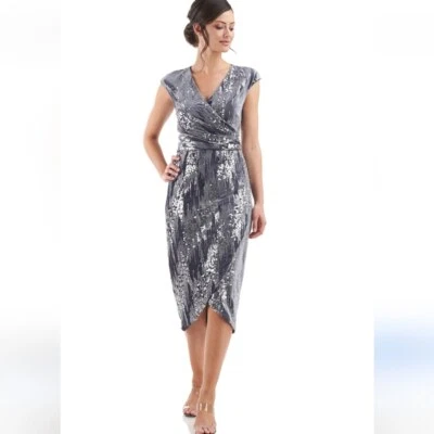 Vestido midi envolvente sintético de terciopelo gris lentejuelas talla 2 de JS Collections nuevo con etiquetas Foto 1 de 4