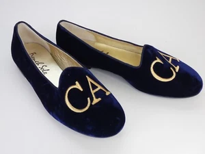 French Sole Loafers Hefner Flats Blue Velvet CA Gold Embroidery Opera Shoes UK 8 - Picture 1 of 14