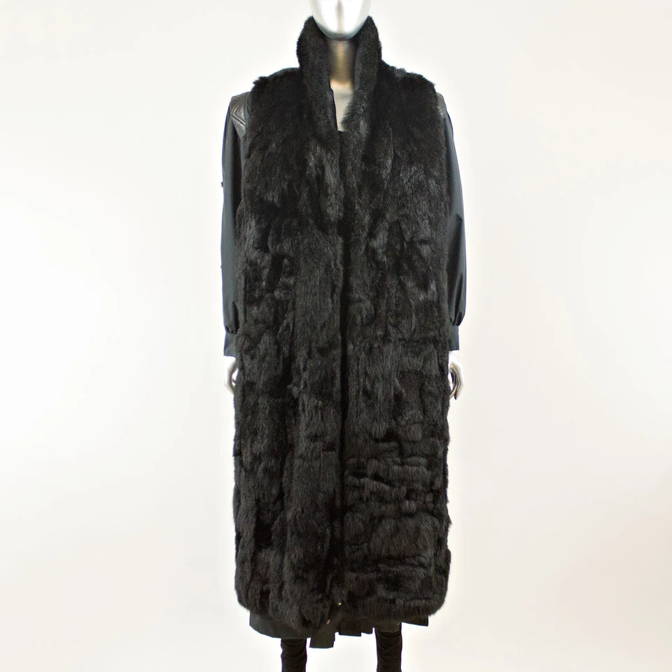 Abrigo de lluvia negro con chaleco de zarigüeya desmontable - talla M-L (pieles vintage) Foto 1 de 4