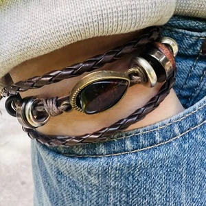 USA KIZIMA HANDMADE leather Bracelet Baltic Amber KIZIMA - Picture 1 of 6