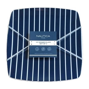 Set 4 piatti Nautica blu navy e bianco a righe in melamina 10", nuovi - Foto 1 di 1