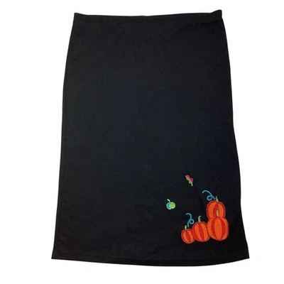 Quacker Factory L Maxi Skirt Black Knit Pull on Halloween Thanksgiving Pumpkins - Image 1 of 4