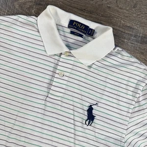 Ralph Lauren Mens Shirt Small White Golf polo Big Pony Rugby Embroidered Stripe - Picture 1 of 15